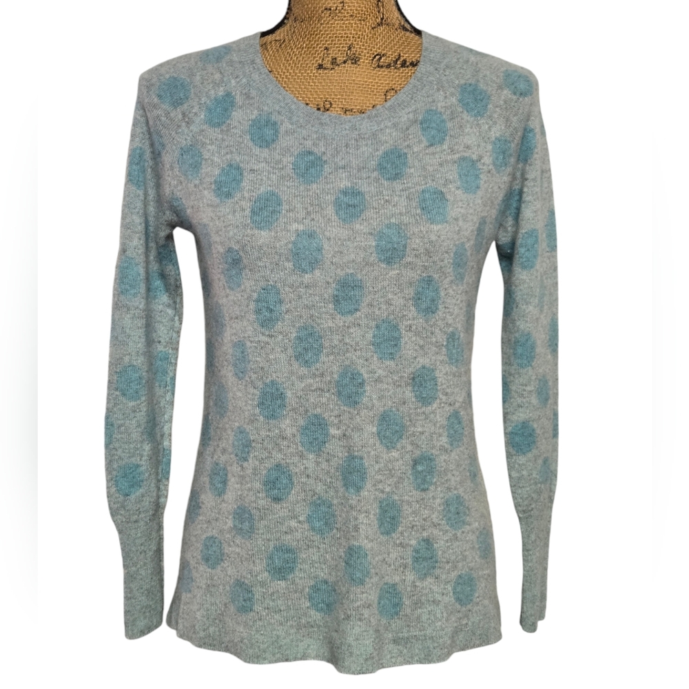 Halogen Polka Dot 100% Cashmere Long Sleeve Sweater Sz XS Light Blue